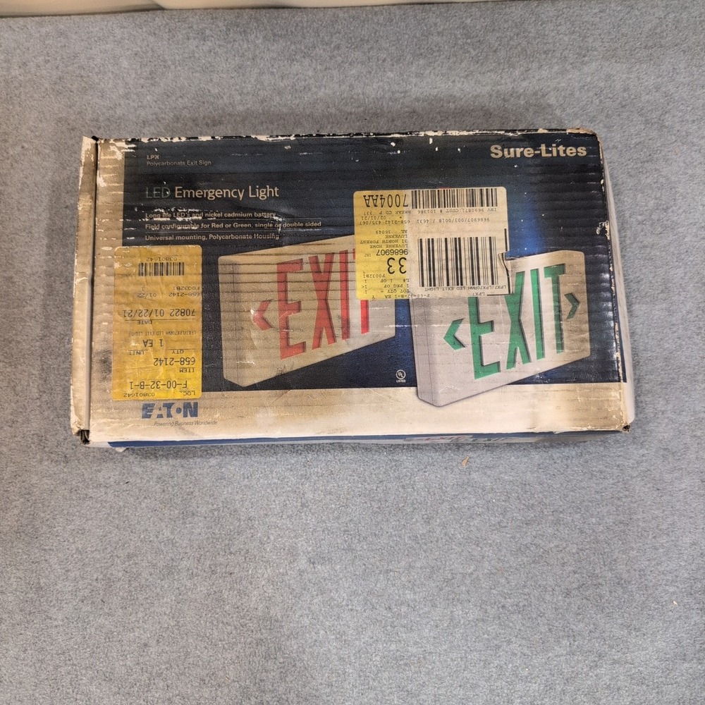 Sure-Lites LPX7 LED Emergency Exit Sign Red Green Polycarbonate Eaton NA307 - Picture 2 of 4